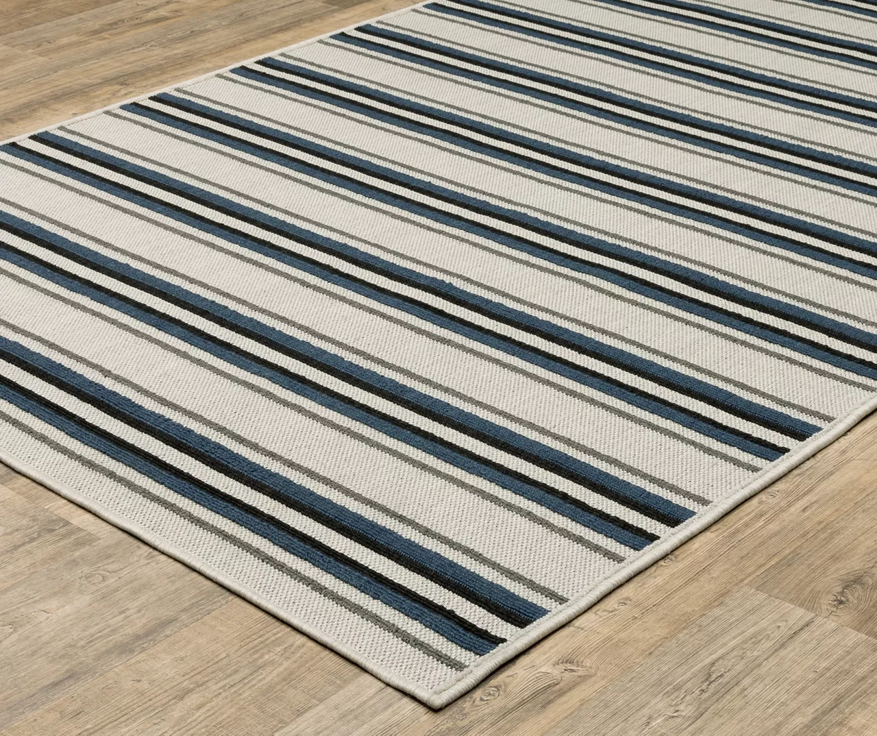 Torie Beige & Blue Stripe Outdoor Area Rug, (1.1' X 7.3') 2 Torie Beige & Blue Stripe Outdoor Area Rug, (1.1' X 7.3') - Image 2