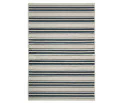 Torie Beige & Blue Stripe Outdoor Area Rug, (1.1' X 7.3')
