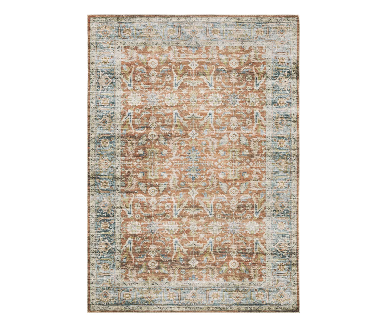 Chloe Rust & Blue Floral Area Rug 1 Chloe Rust & Blue Floral Area Rug