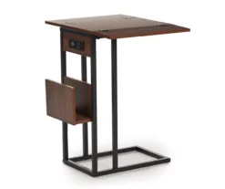 Walnut Drop-Leaf C Side Table With USB Charging -Home Furnishing Store 810587517 2