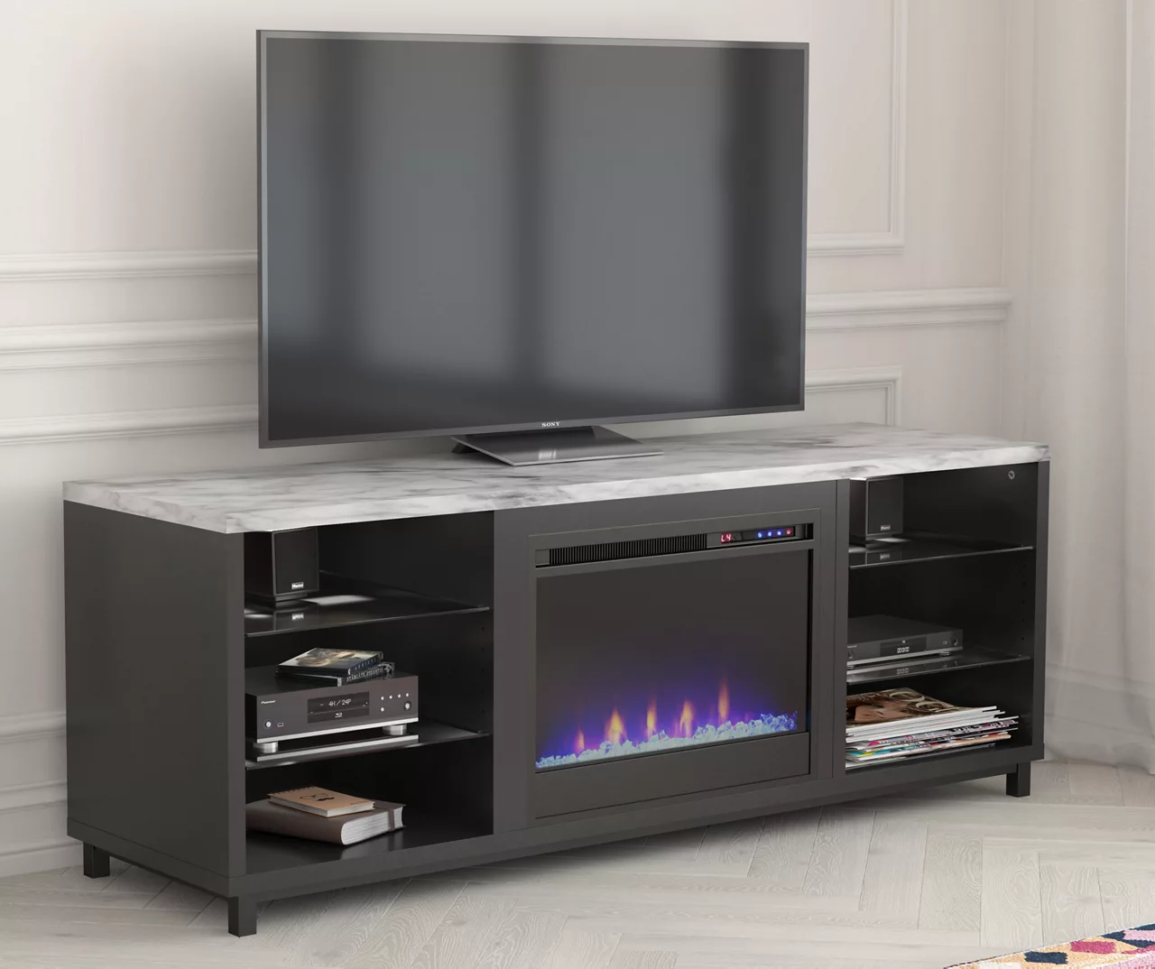 64.76" Westchester Faux Marble Top Electric Fireplace Console 6 64.76" Westchester Faux Marble Top Electric Fireplace Console - Image 6