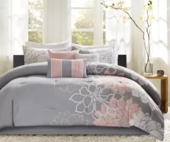 Jane Gray & Blush Floral California King 7-Piece Comforter Set