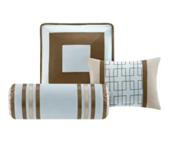 Beverly Light Blue & Brown Color Block Queen 7-Piece Comforter Set -Home Furnishing Store 810590778 810590777 810590776 3