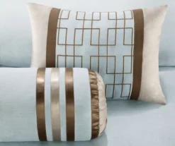 Beverly Light Blue & Brown Color Block Queen 7-Piece Comforter Set -Home Furnishing Store 810590778 810590777 810590776 7