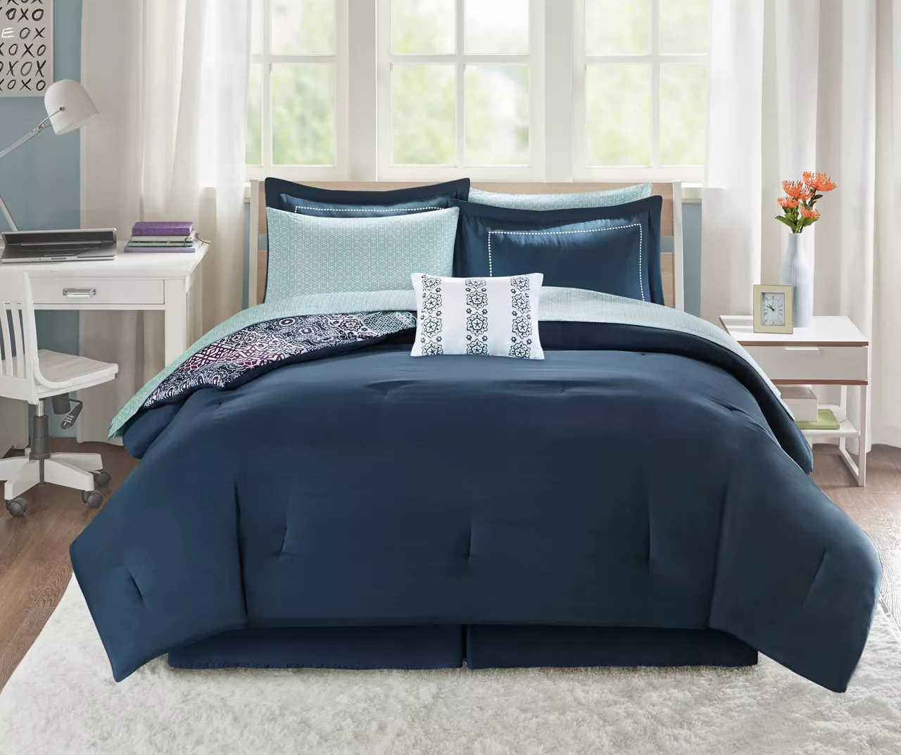 Blaire Navy & Aqua Boho Medallion Twin XL 8-Piece Comforter Set 2 Blaire Navy & Aqua Boho Medallion Twin XL 8-Piece Comforter Set - Image 2