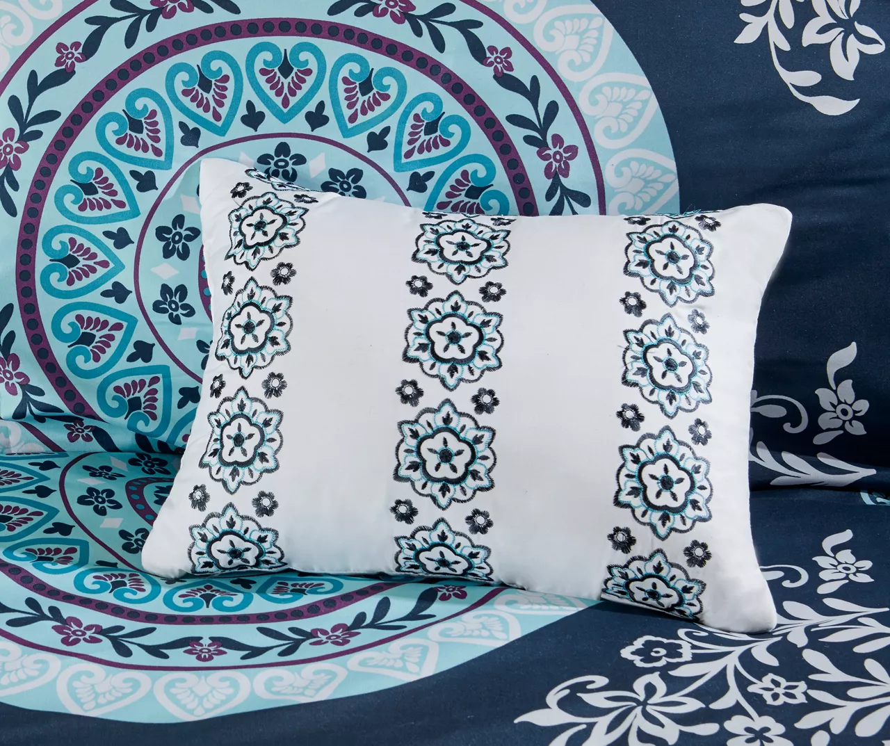 Blaire Navy & Aqua Boho Medallion Twin XL 8-Piece Comforter Set 8 Blaire Navy & Aqua Boho Medallion Twin XL 8-Piece Comforter Set - Image 8