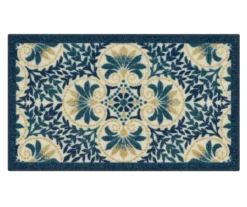 Blue & Cream Peacock Floral Kitchen Rug, (30" X 18")