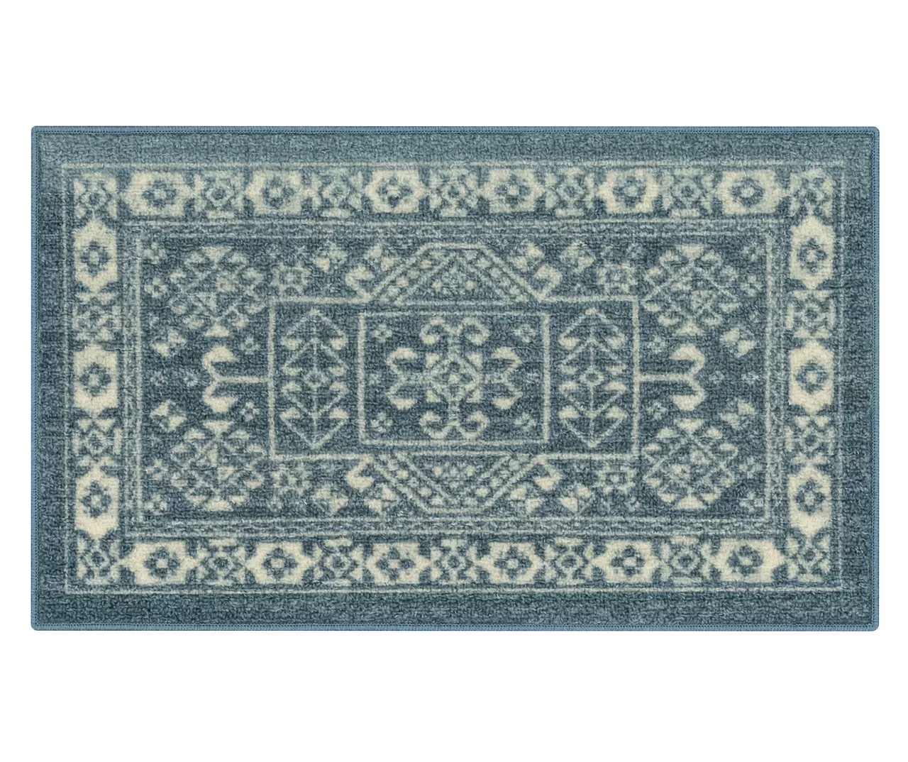 Jay Blue & Cream Geometric Kitchen Rug, (30" X 18") 1 Jay Blue & Cream Geometric Kitchen Rug, (30" X 18")