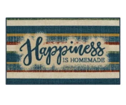 "Happiness" Blue & Beige Color Block Kitchen Rug, (30" X 18")