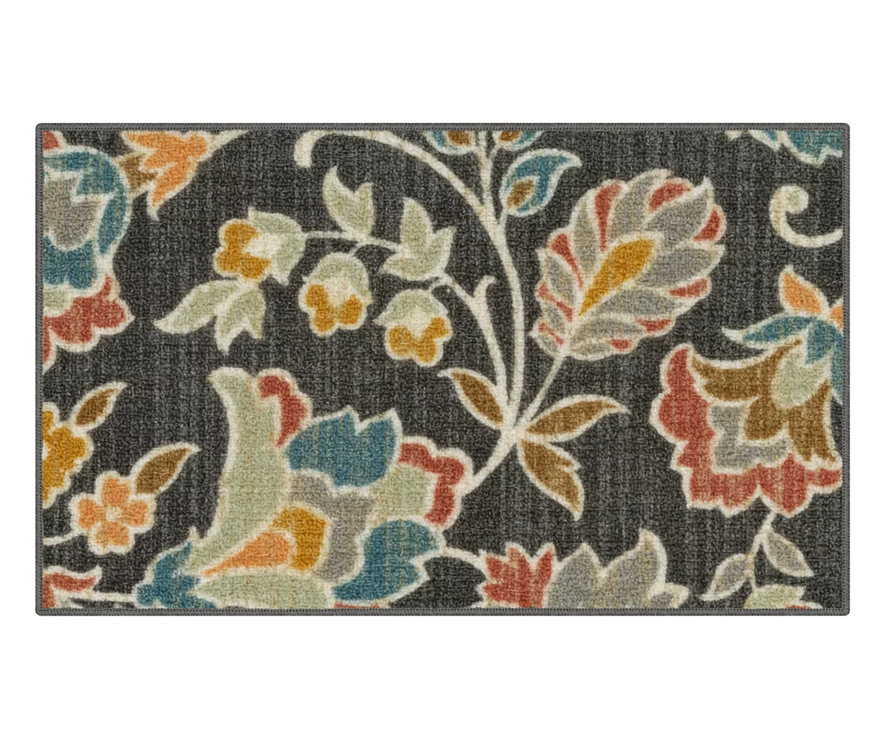 Mynah Gray & Mustard Floral Kitchen Rug, (30" X 18") 1 Mynah Gray & Mustard Floral Kitchen Rug, (30" X 18")