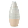 Blue & Tan Stripe Ceramic Vase, (11.9")