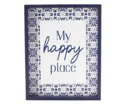Grecian Getaway "My Happy Place" Navy & White Framed Wall Plaque