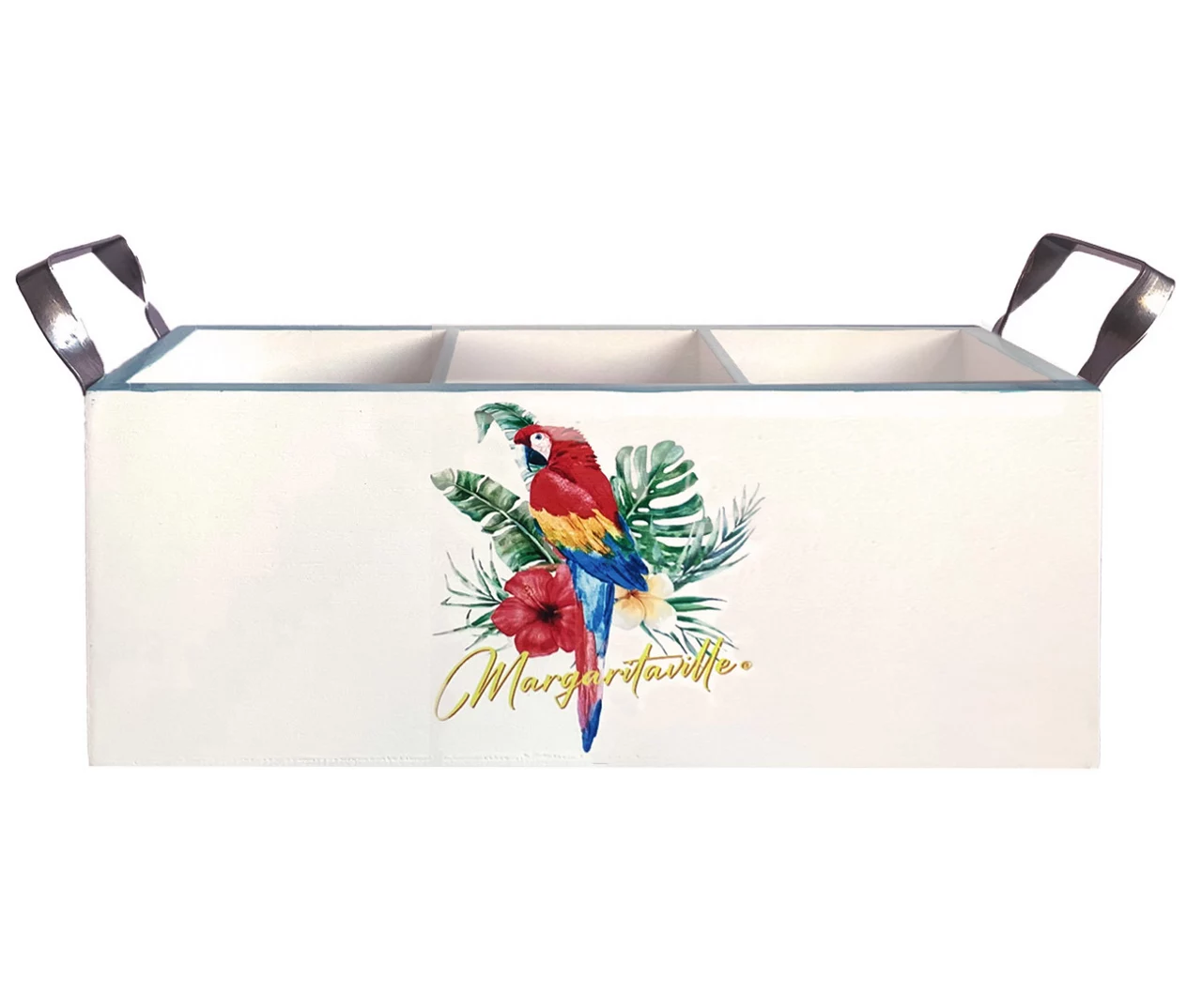 White & Turquoise Parrot Utensil Caddy 1 White & Turquoise Parrot Utensil Caddy