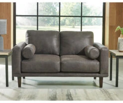 Arroyo Smoke Faux Leather Loveseat -Home Furnishing Store 810594589 2 1