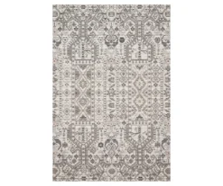 Summertime Ivory & Gray Geometric Ornamental Outdoor Area Rug, (5' X 7.5')