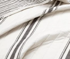 Farmhouse White & Black Stripe Reversible Full/Queen 3-Piece Quilt Set -Home Furnishing Store 810595946 3