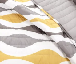 Gold & Gray Mid-Century Waves Full/Queen 3-Piece Quilt Set -Home Furnishing Store 810595966 2