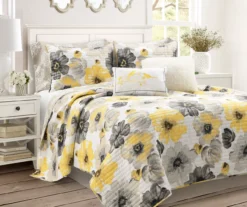 Lush Decor Leah Yellow & Gray Floral Reversible Quilt Set