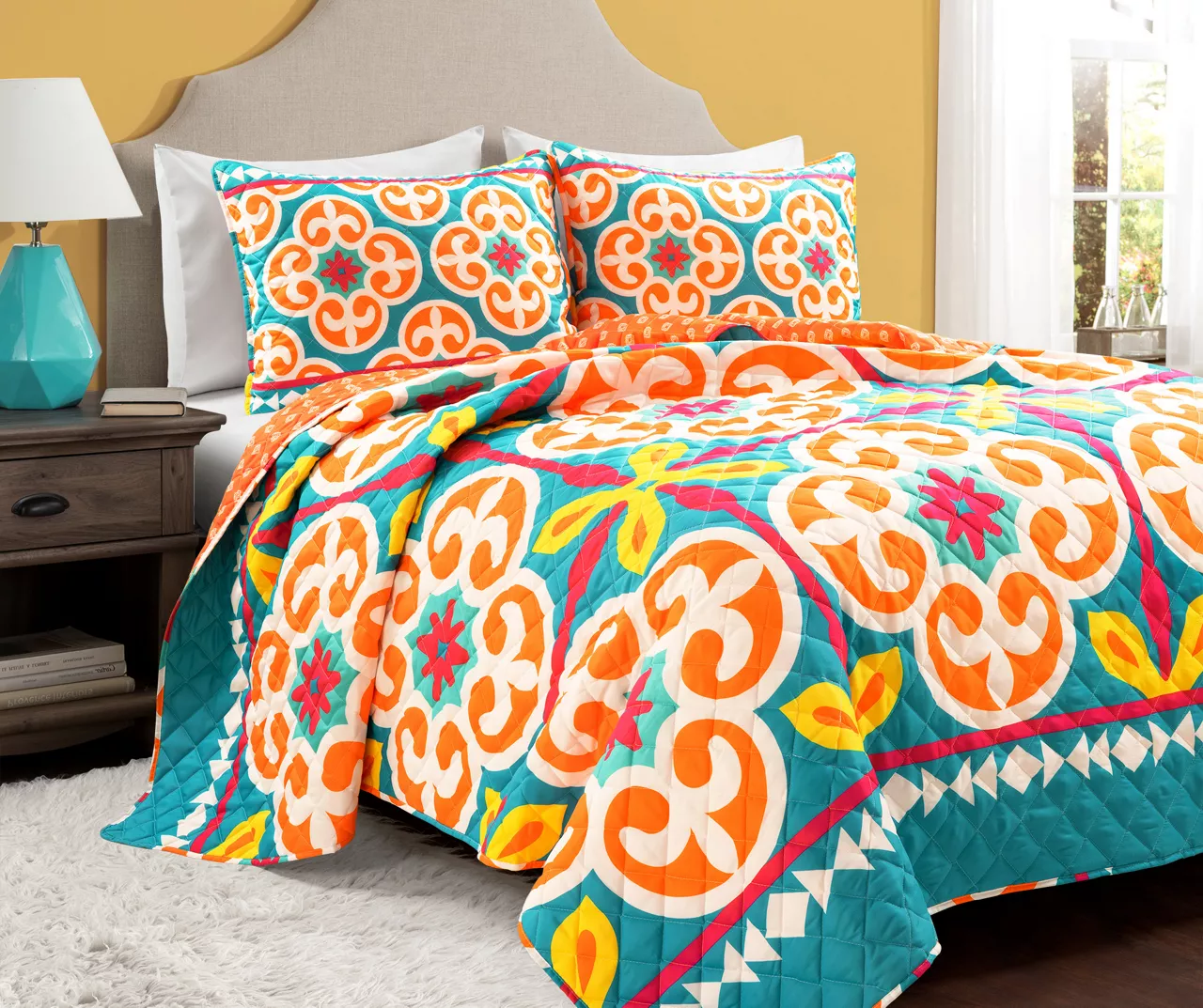 Lush Decor Orange & Turquoise Boho Floral Reversible Quilt Set 2 Lush Decor Orange & Turquoise Boho Floral Reversible Quilt Set - Image 2