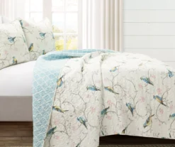 Lush Decor White, Blue & Pink Bird & Floral Reversible Quilt Set -Home Furnishing Store 810596025 1