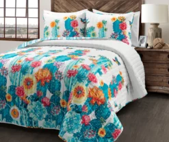 Lush Decor Turquoise & Orange Southwest Cactus Reversible Quilt Set