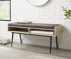 Walker Edison Diaz Birch Bench With Storm Gray Cushion