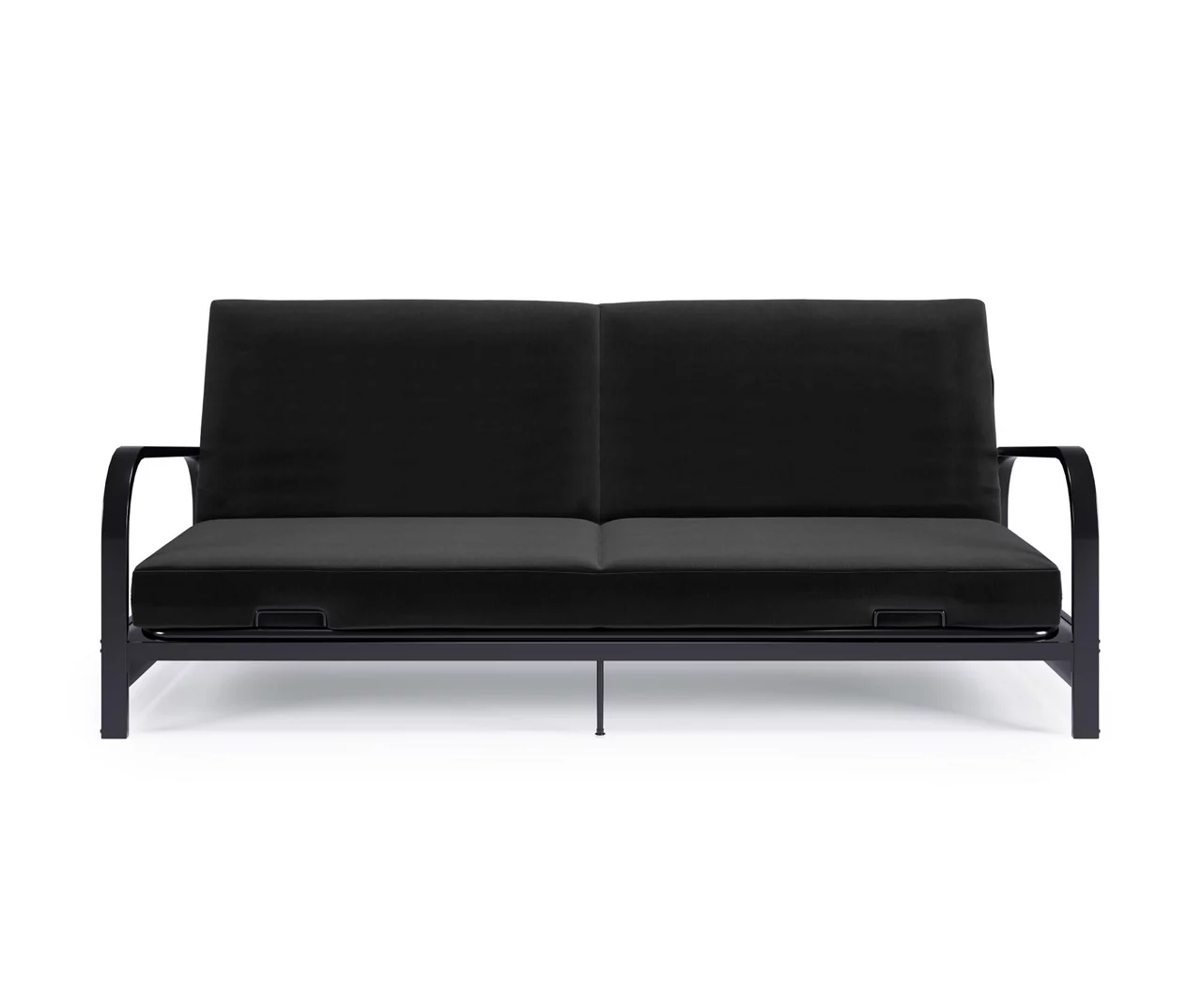 DHP Elbern Black Metal Futon With Black Microfiber Cover 1 DHP Elbern Black Metal Futon With Black Microfiber Cover