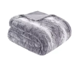 Marselle Stripe Faux Fur Bed Throw, (80" X 96") -Home Furnishing Store 810598166 2