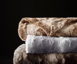 Marselle Stripe Faux Fur Bed Throw, (80" X 96") -Home Furnishing Store 810598166 3