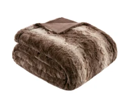 Marselle Stripe Faux Fur Bed Throw, (80" X 96") -Home Furnishing Store 810598167 2