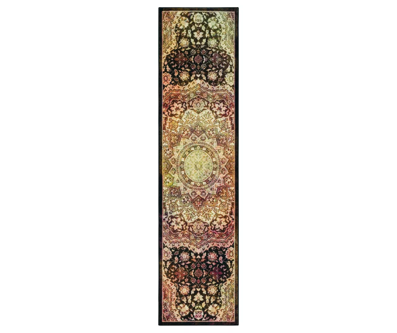 Joliet Sunset & Black Floral Mandala Area Rug, (2' X 8') 1 Joliet Sunset & Black Floral Mandala Area Rug, (2' X 8')