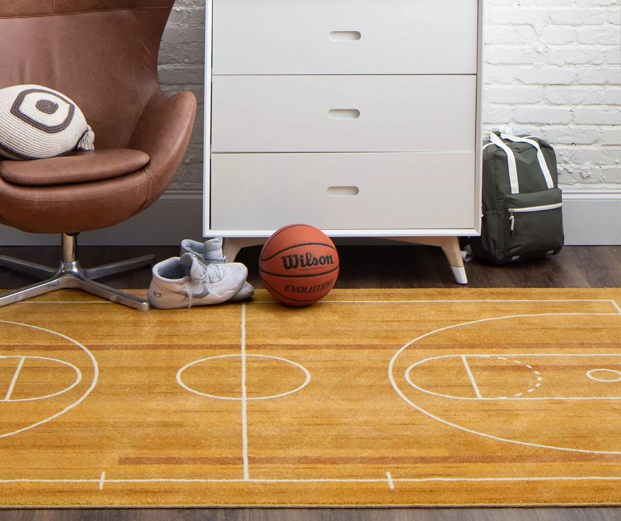 Brown & White Basketball Court Area Rug, (5' X 8') 6 Brown & White Basketball Court Area Rug, (5' X 8') - Image 6
