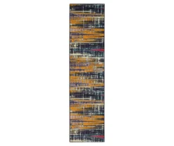 Kaven Orange & Navy Multi-Color Crosshatch Area Rug, (2' X 10')