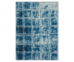 Navy & White Double Squares Area Rug, (7.5' X 10')