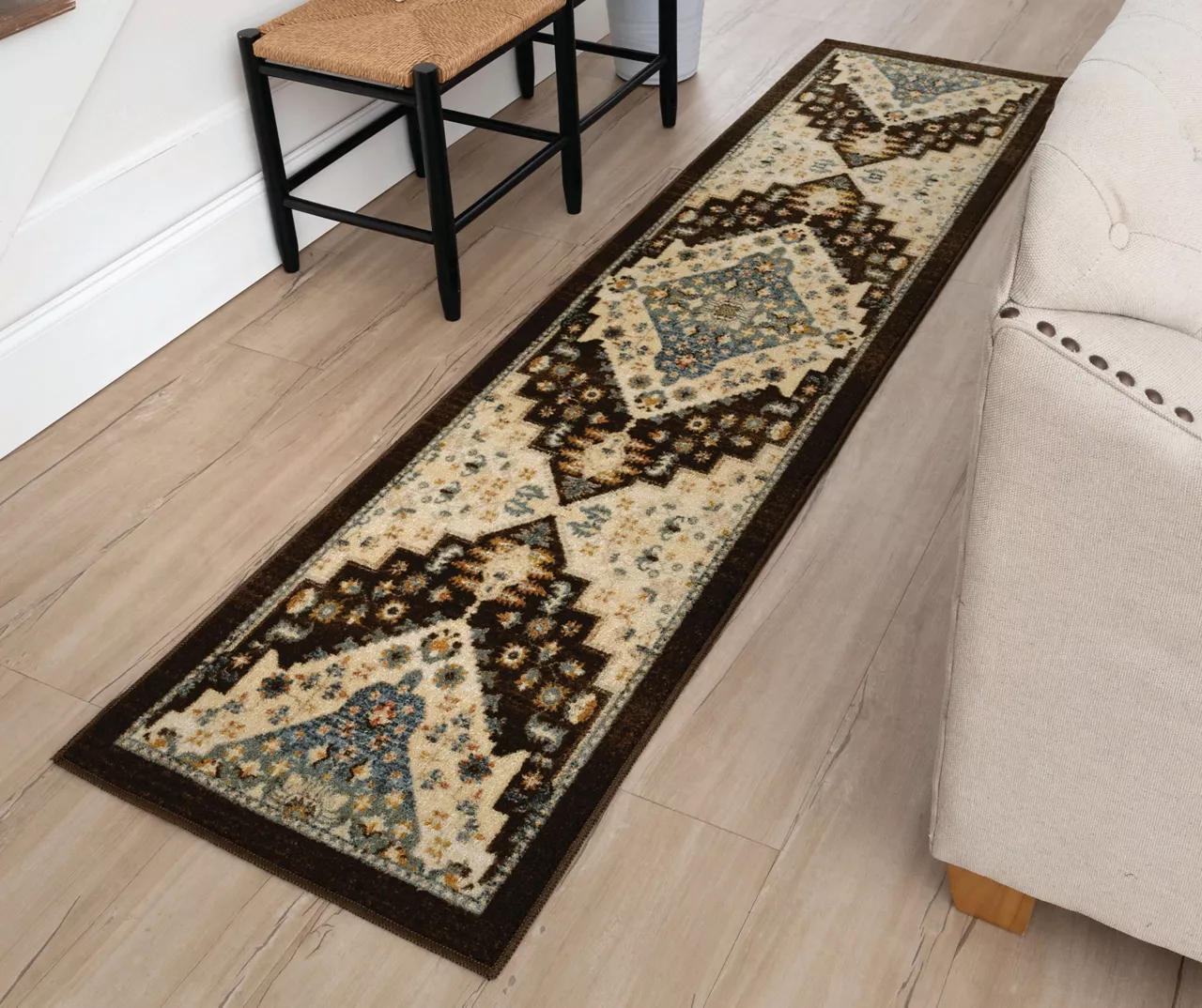 Akron Brown & Beige Geometric Area Rug, (2' X 8') 6 Akron Brown & Beige Geometric Area Rug, (2' X 8') - Image 6