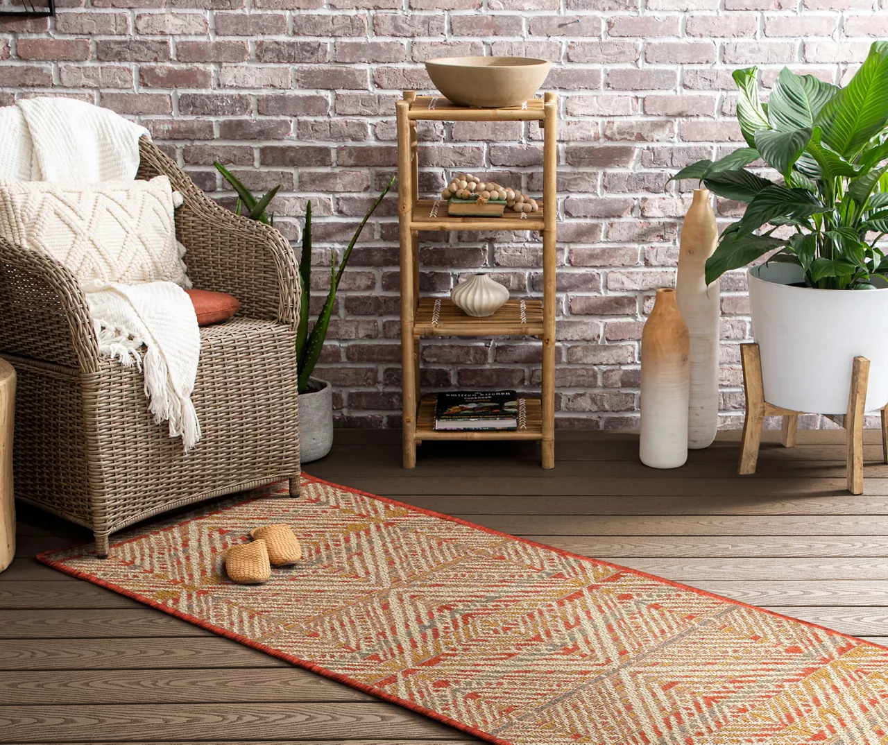 Poolside Diamond Rust & Beige Outdoor Area Rug, (2.5' X 6') 5 Poolside Diamond Rust & Beige Outdoor Area Rug, (2.5' X 6') - Image 5