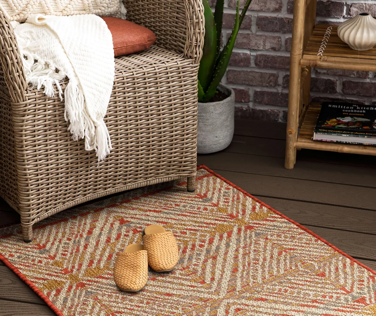 Poolside Diamond Rust & Beige Outdoor Area Rug, (2.5' X 6') 8 Poolside Diamond Rust & Beige Outdoor Area Rug, (2.5' X 6') - Image 8