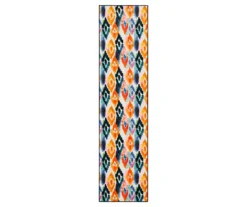 Dark Orange & Navy Watercolor Ikat Area Rug, (2' X 8')