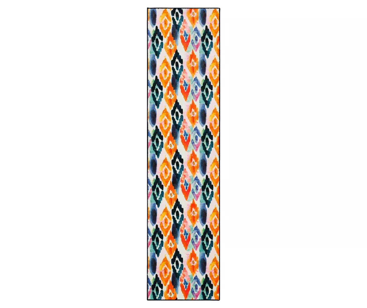 Dark Orange & Navy Watercolor Ikat Area Rug, (2' X 8') 1 Dark Orange & Navy Watercolor Ikat Area Rug, (2' X 8')