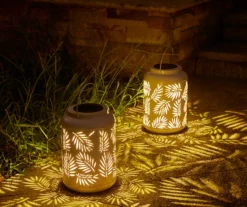 White Leaf Cut-Out Metal LED Solar Lantern -Home Furnishing Store 810607496 A0 3