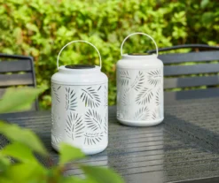 White Leaf Cut-Out Metal LED Solar Lantern -Home Furnishing Store 810607496 A0 4