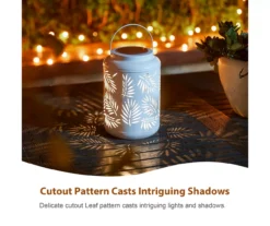 White Leaf Cut-Out Metal LED Solar Lantern -Home Furnishing Store 810607496 A0 6