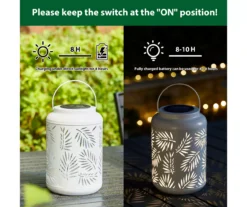 White Leaf Cut-Out Metal LED Solar Lantern -Home Furnishing Store 810607496 A0 7