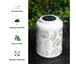 White Leaf Cut-Out Metal LED Solar Lantern -Home Furnishing Store 810607496 A0 8