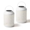 White Flower Cut-Out Metal LED Solar Lanterns, 2-Pack