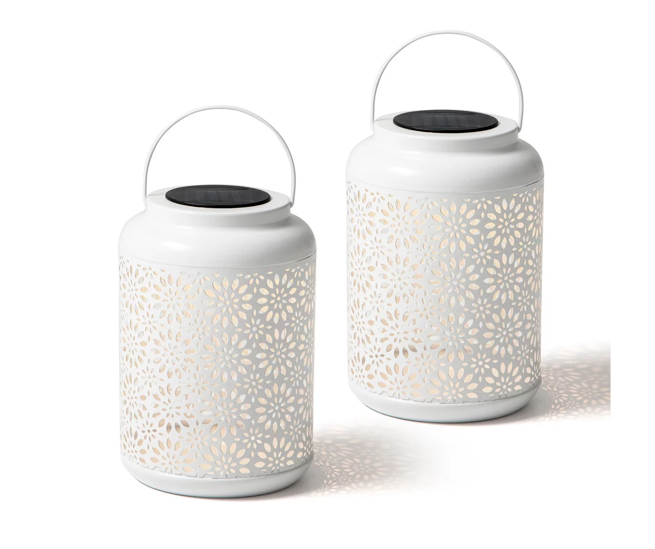 White Flower Cut-Out Metal LED Solar Lanterns, 2-Pack 1 White Flower Cut-Out Metal LED Solar Lanterns, 2-Pack