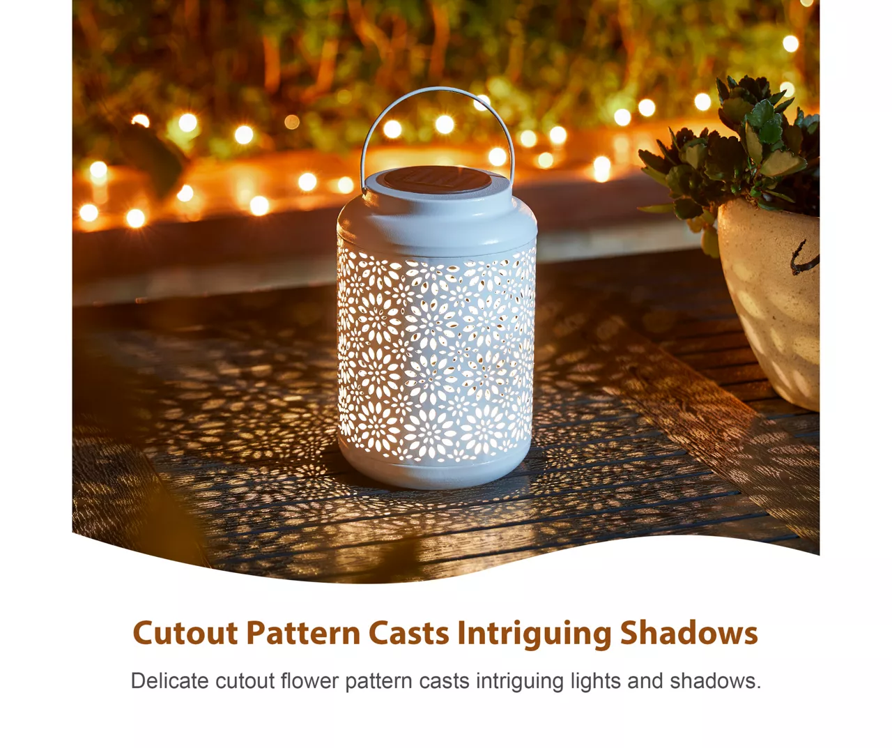 White Flower Cut-Out Metal LED Solar Lanterns, 2-Pack 8 White Flower Cut-Out Metal LED Solar Lanterns, 2-Pack - Image 8