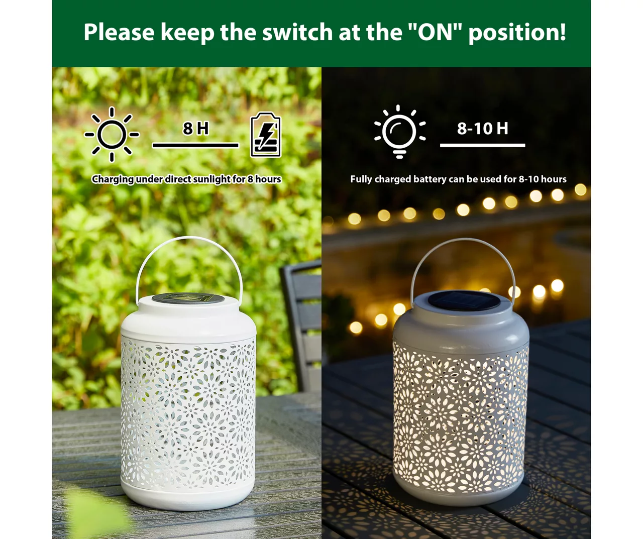White Flower Cut-Out Metal LED Solar Lanterns, 2-Pack 9 White Flower Cut-Out Metal LED Solar Lanterns, 2-Pack - Image 9