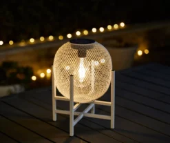 11.5" White Mesh Metal LED Solar Lantern -Home Furnishing Store 810607502 A0 3