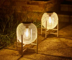 11.5" White Mesh Metal LED Solar Lantern -Home Furnishing Store 810607502 A0 4